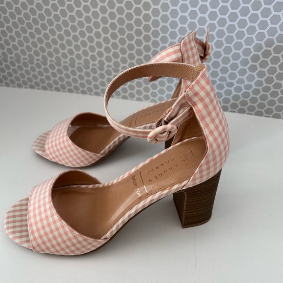 LC Lauren Conrad MemoryFoam Amberpink Gingham Ankle Strap Block Heel Size 8 - Picture 2 of 7